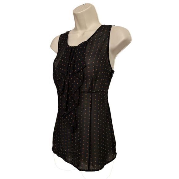 Halogen Black & Brown Polka Dot Sheer Sleeveless Top Size S - Picture 3 of 11
